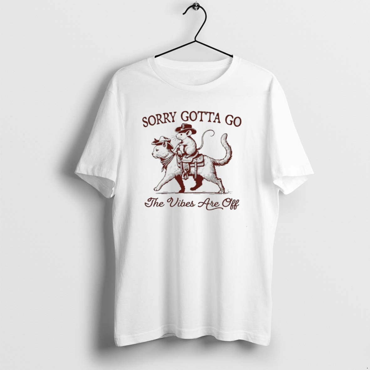 Official Cowboy Possum Riding Cat Sorry Gotta Go The Vibes Are Off T-Shirts, Hoodie, Sweatshirt | InkThreadWorks.com