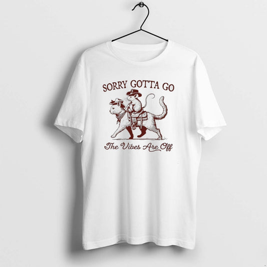 Official Cowboy Possum Riding Cat Sorry Gotta Go The Vibes Are Off T-Shirts, Hoodie, Sweatshirt | InkThreadWorks.com