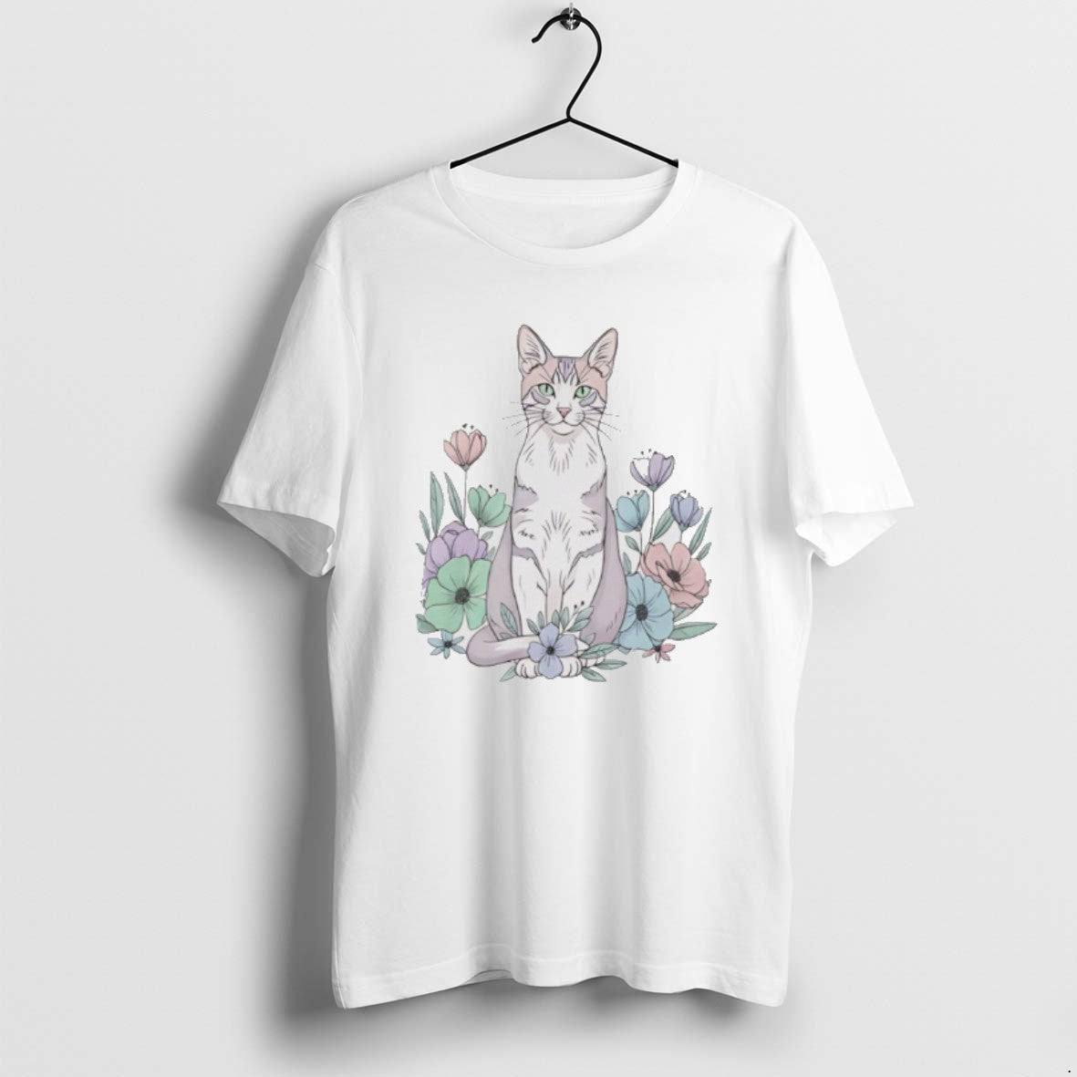 Official Cute Sitting Cat In Floral Garden Watercolor T-Shirts, Hoodie, Sweatshirt | InkThreadWorks.com