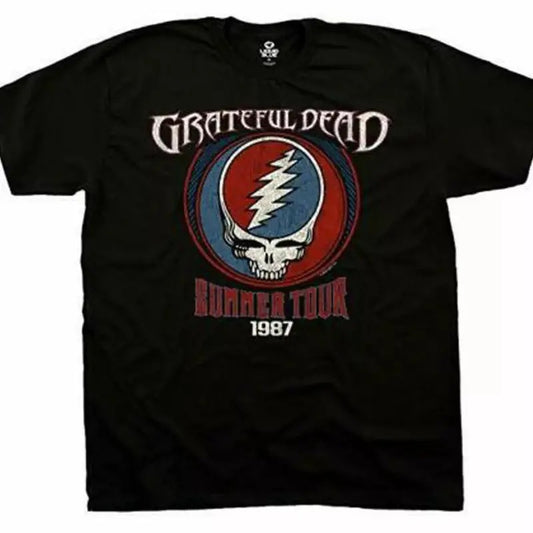 Official Grateful Dead Summer Tour 1987 Mens Black T Shirt Grateful Dead Tee Cotton Menswear Top Decoration
