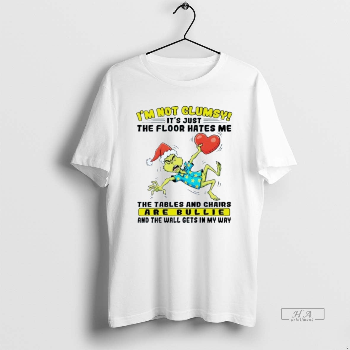 Official Im Not Clumsy Its Just The Floor Hates Me Grinch Christmas Mens White Tee Hoodie, Sweatshirt | InkThreadWorks.com