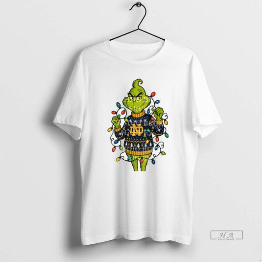 Official Notre Dame Grinch Christmas Light T-Shirts, Hoodie, Sweatshirt | InkThreadWorks.com