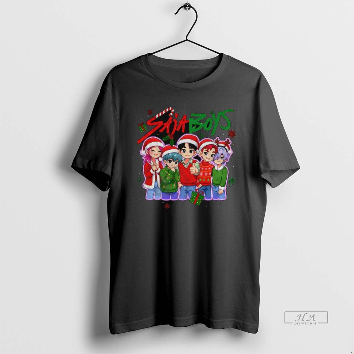 Official Saja Boys Cartoon Kpop Santa Hats Clipart Merry Christmas T-Shirts, Hoodie, Sweatshirt | InkThreadWorks.com