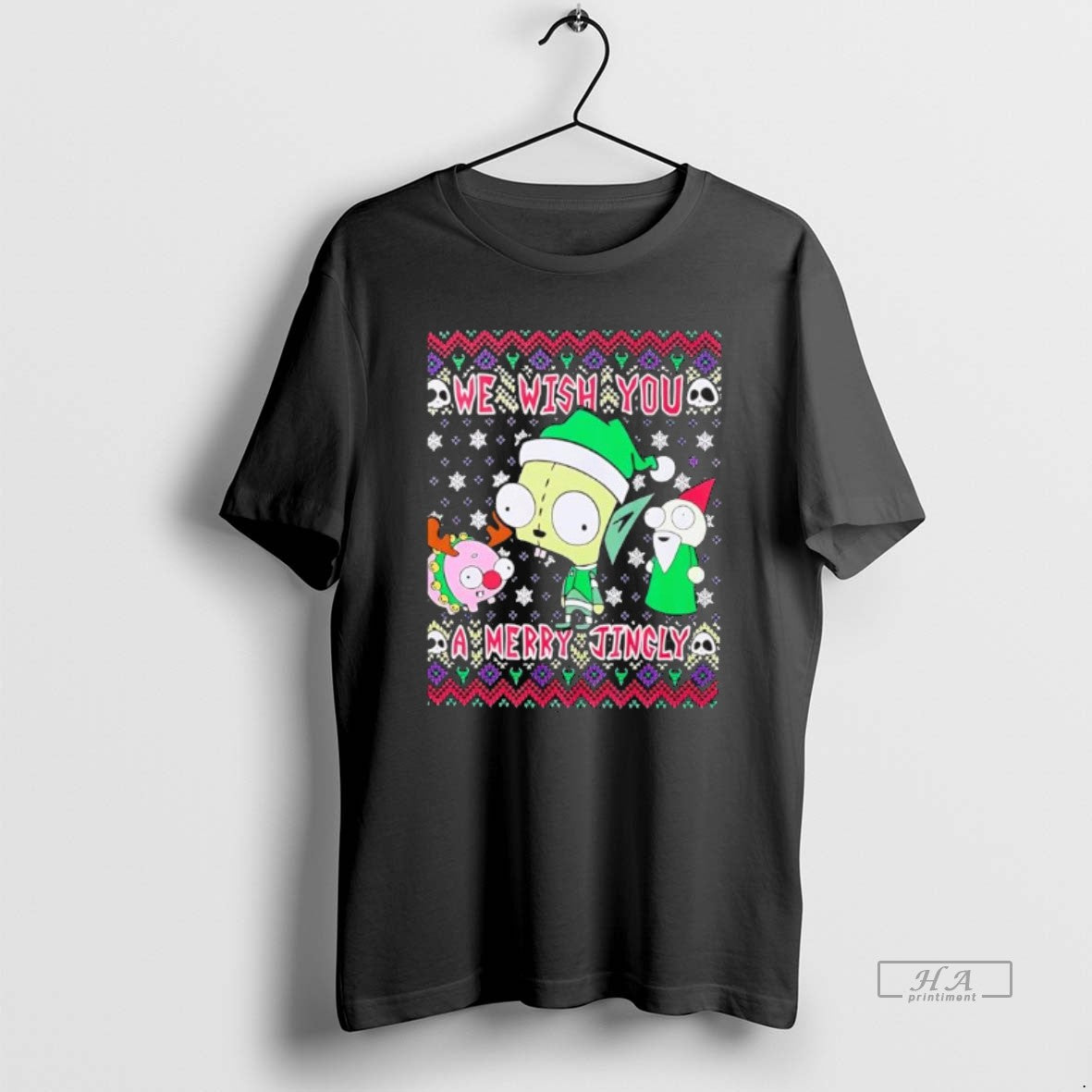 Official We Wish You A Merry Jingly Ugly Christmas Black T-Shirts, Hoodie, Sweatshirt | InkThreadWorks.com