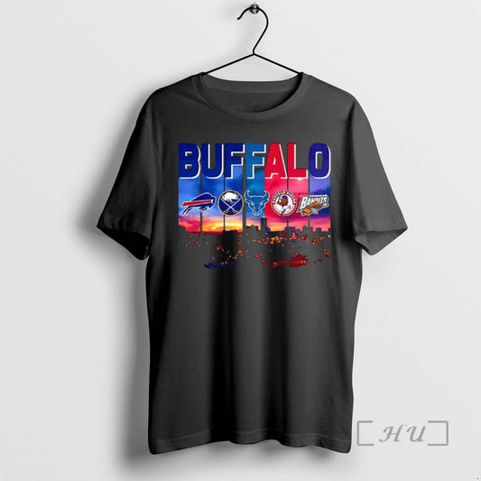 Officials Buffalo Sports Teams Logo City Skyline Water Reflection T-Shirts, Hoodie, Sweatshirt | InkThreadWorks.com