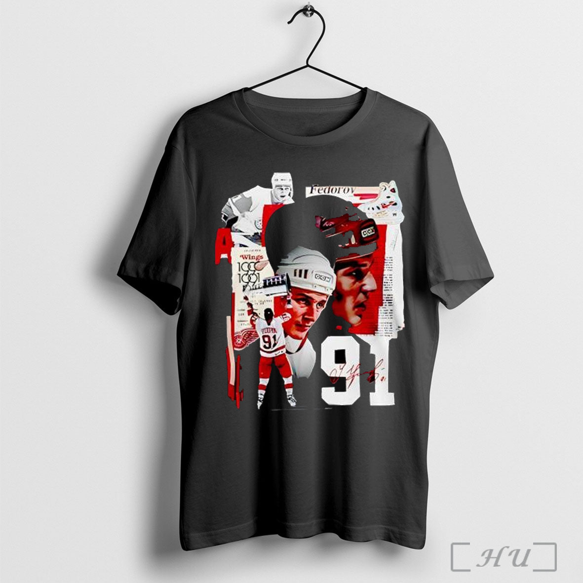 Officials Detroit Red Wings X Sergei Fedorov Signature Red Shirt Hoodie Sweater Longsleeve And