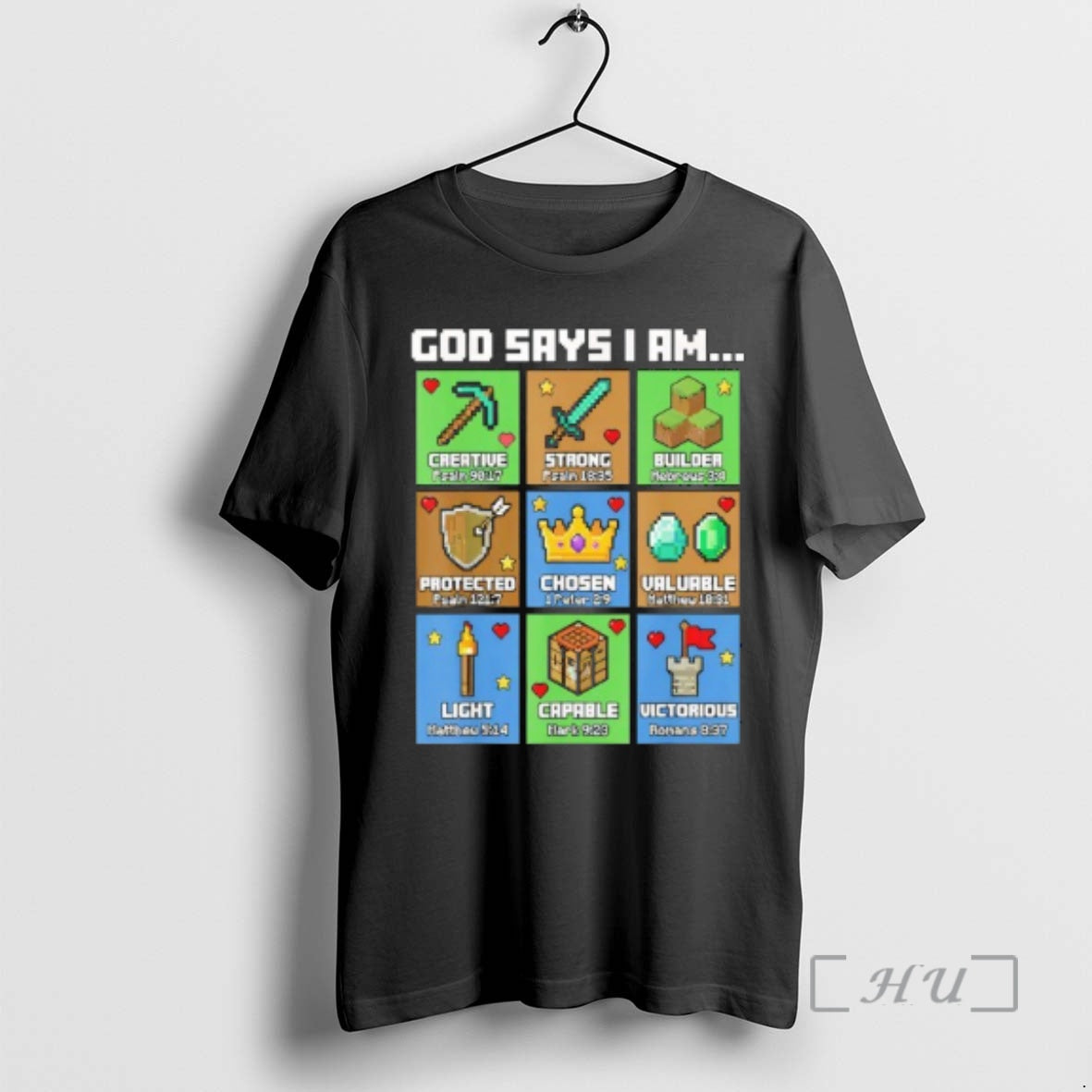 Officials God Says I Am Bible Verses Pixel Art Christian Gamer Boys Premium T Shirts Hoodie, Sweatshirt | InkThreadWorks.com