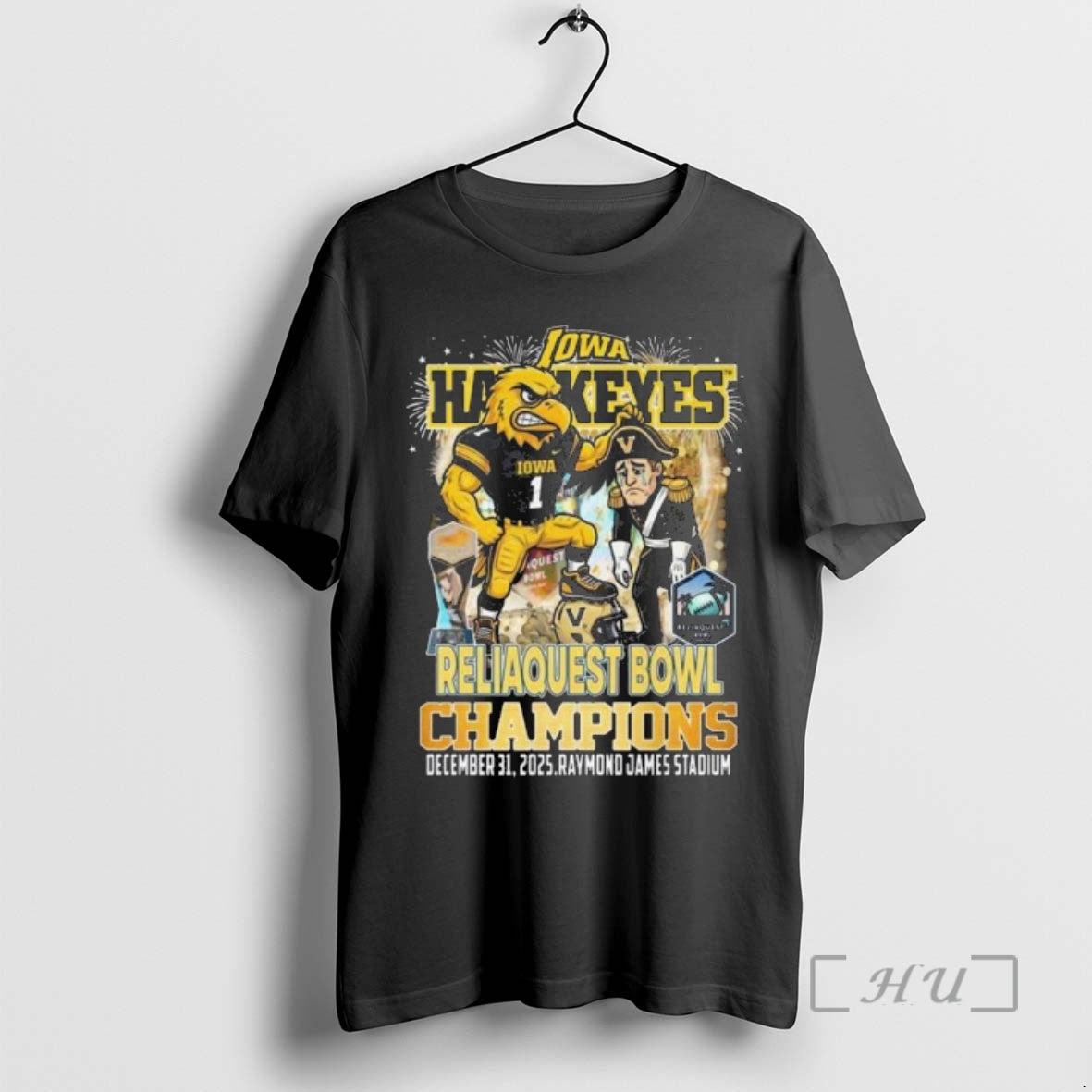 Officials Iowa Hawkeyes Reliaquest Bowl Champions 2025 Mascot T-Shirts, Hoodie, Sweatshirt | InkThreadWorks.com