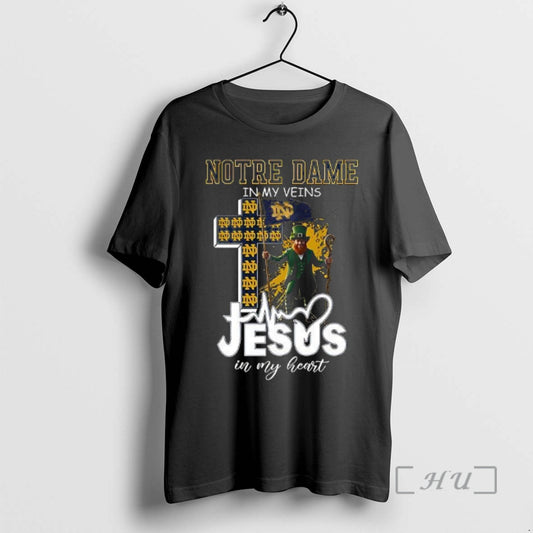 Officials Notre Dame Fighting Irish Mascot In My Veins Jesus In My Heart Flag Premium T-Shirts, Hoodie, Sweatshirt