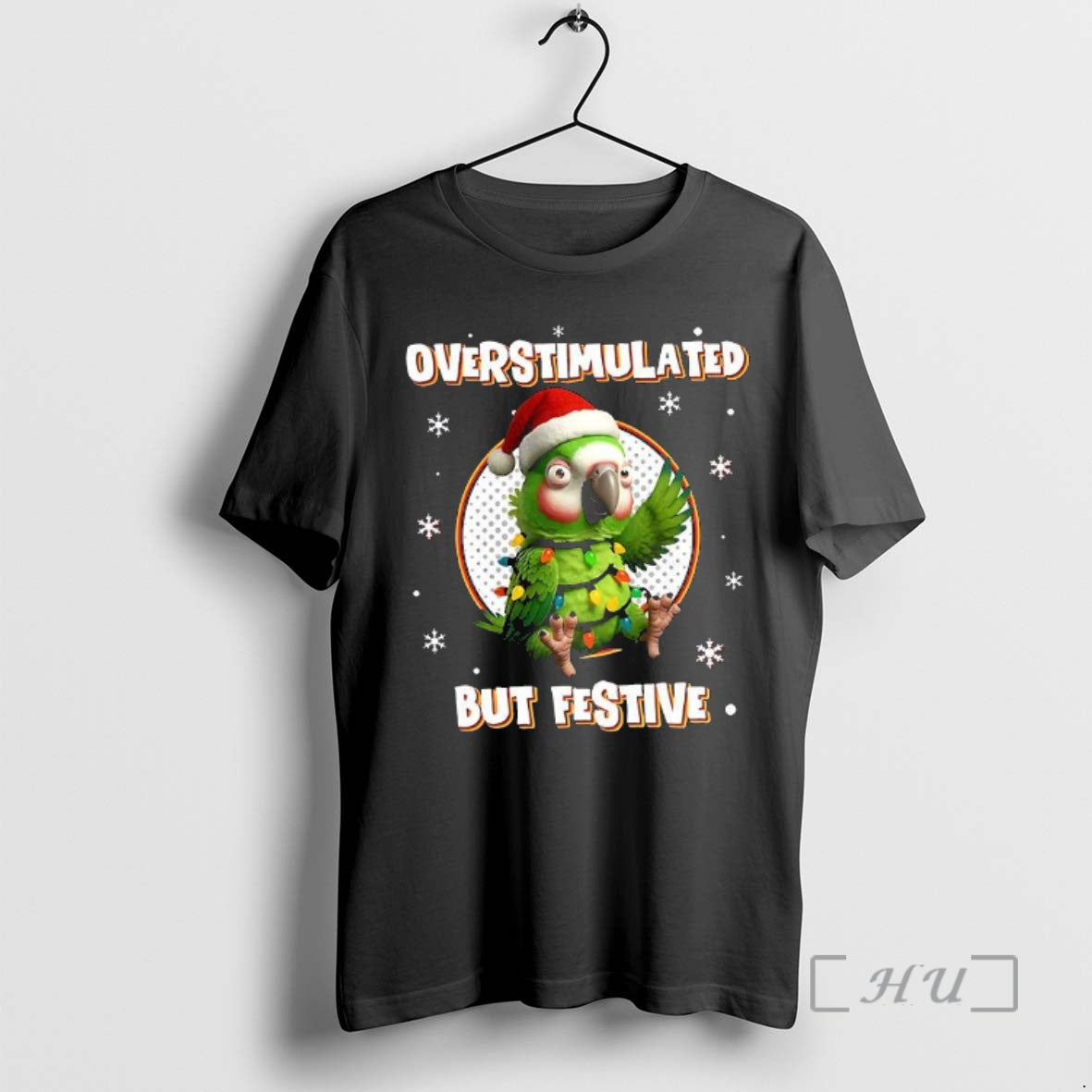 Officials Overstimulated But Festive Christmas Parrot T-Shirts, Hoodie, Sweatshirt | InkThreadWorks.com