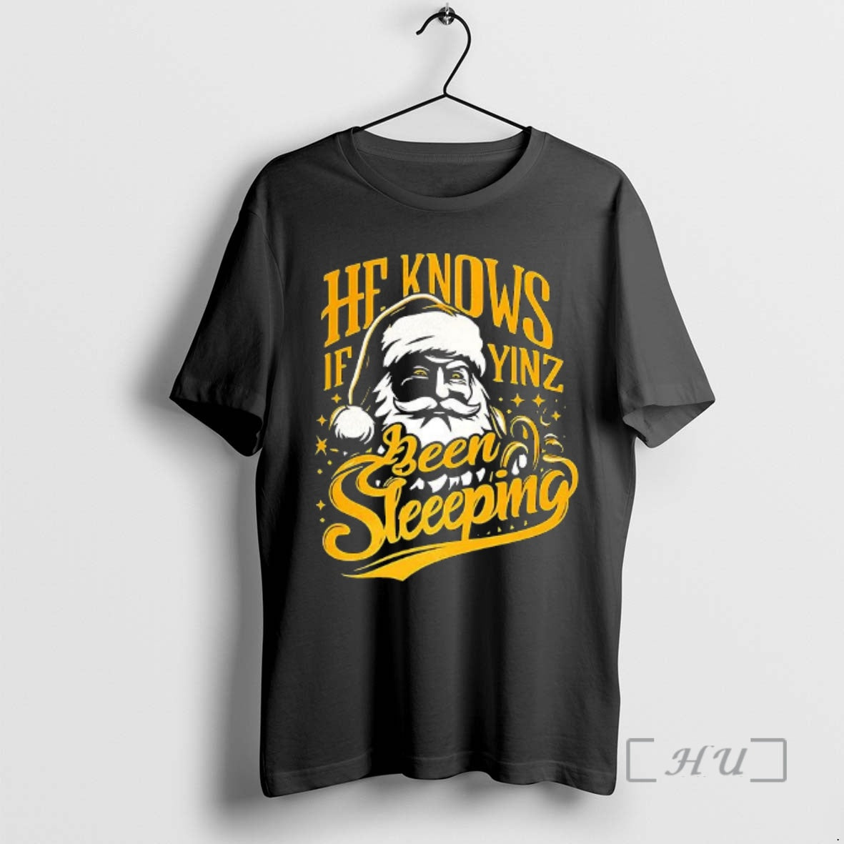 Officials Santa He Knows If Yinz Been Sleeping Pittsburgh Christmas T-Shirts, Hoodie, Sweatshirt | InkThreadWorks.com