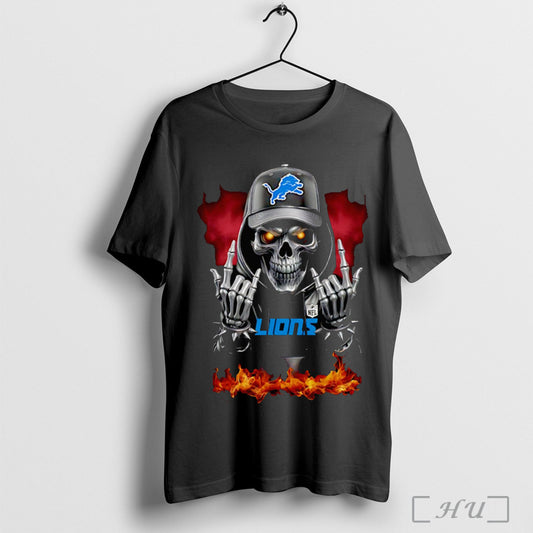 Officials Skeleton With Sign Of The Horns Detroit Lions Shirt Hoodie Sweater Longsleeve And