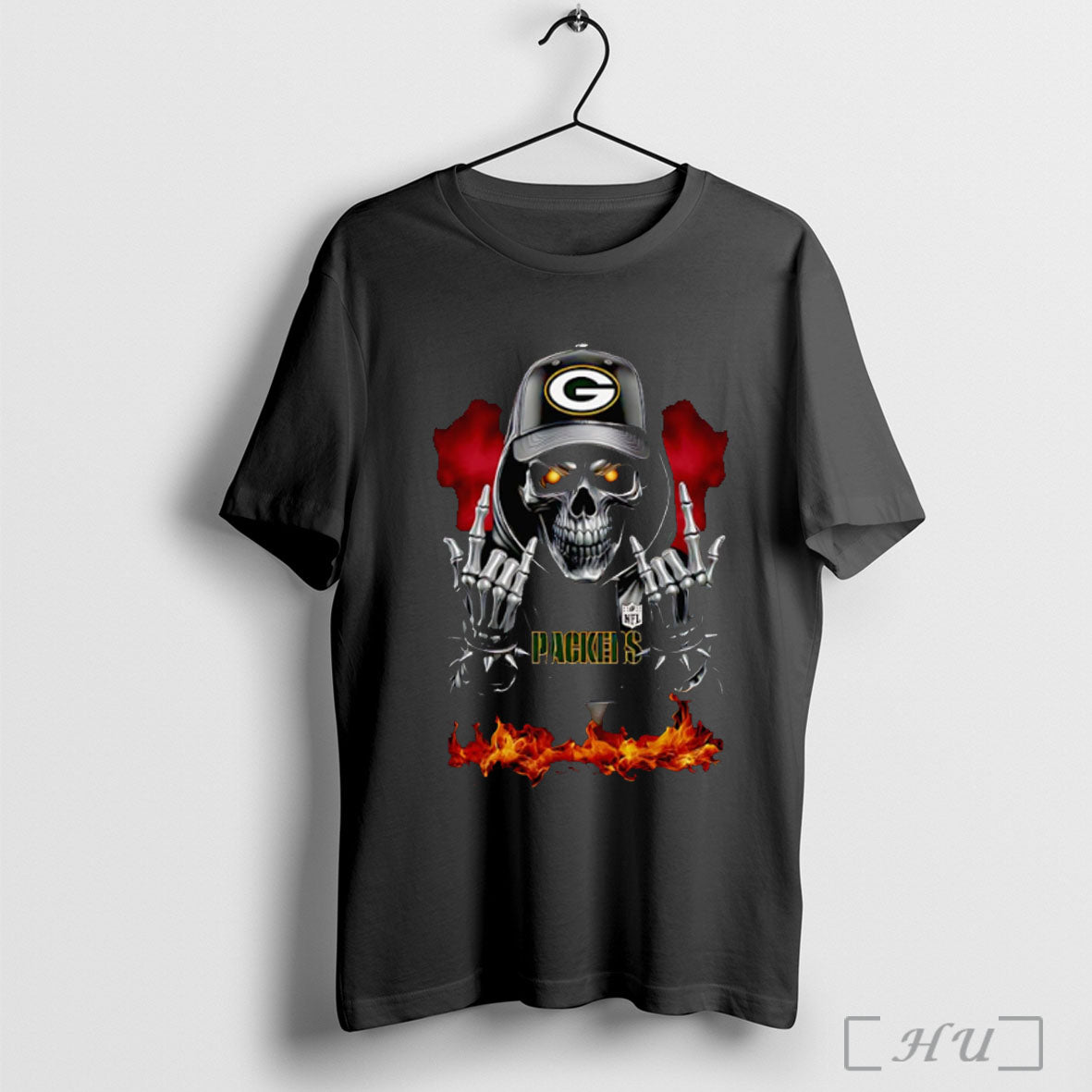 Officials Skeleton With Sign Of The Horns Green Bay Packers Shirt Hoodie Sweater Longsleeve And