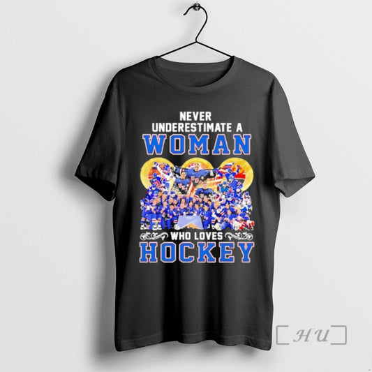 Officials Usa Women Hockey Never Underestimate A Woman Who Loves Hockey Graphic Premium T Shirts