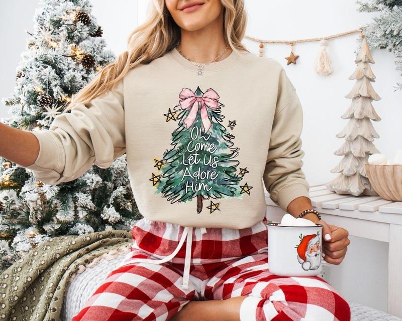 Oh Come Let Us Adore Him Sweatshirt, Christmas Sweater, Christmas Song Sweatshirt, Christian Christmas Shirt, Religious...
