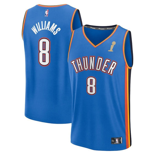 Oklahoma City Thunder #8 Jalen Williams 2025 NBA Finals Champions Fast Break Replica Player Jersey - Blue - Icon Edition
