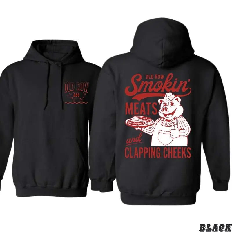 Old Row BBQ Hoodie, Smokin' Meats And Clapping Cheeks Graphic, Hoodies For Men, Unisex Hoodie for Bold Outdoor Style