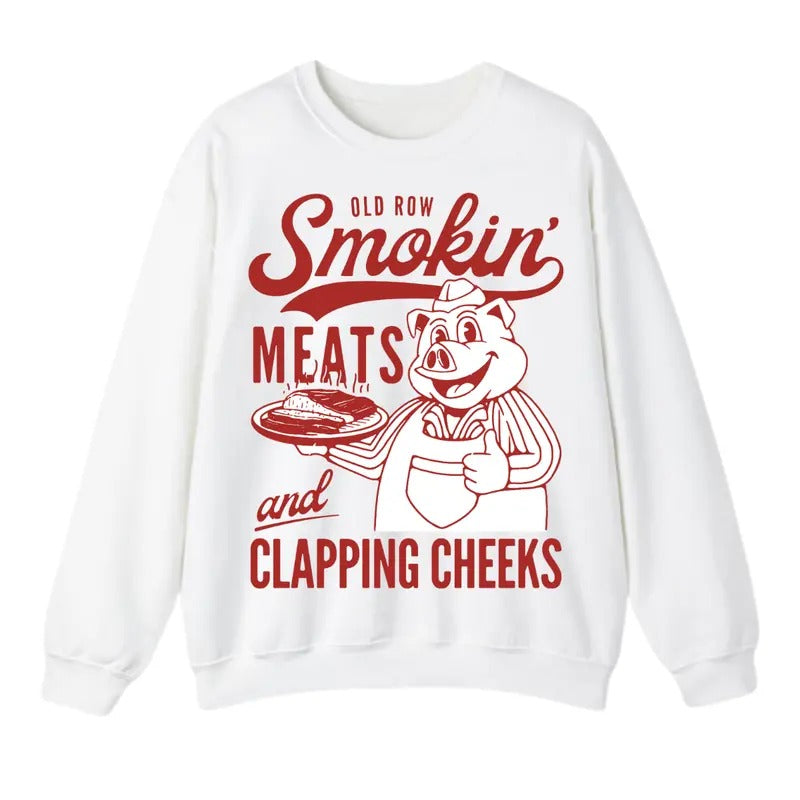 Old Row The Smokin' Meats Graphic Sweatshirt, For Men And Women, Trendy Sweatshirt