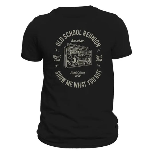Old School Reunion Boombox Retro Men's T-Shirt Casual Crewneck Hoodie, Sweatshirt | InkThreadWorks.com