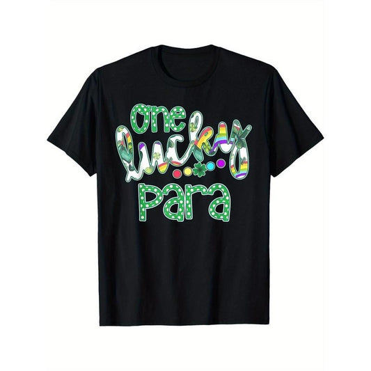 One Lucky Paraprofessional St. Patrick's Day T-Shirt for Men & Women – Black Cotton Tee with Colorful Glittery Print,...