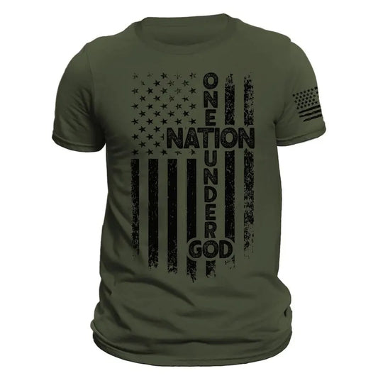 One Nation Under God American Vertical Flag Patriotic T-Shirt Casual Classic