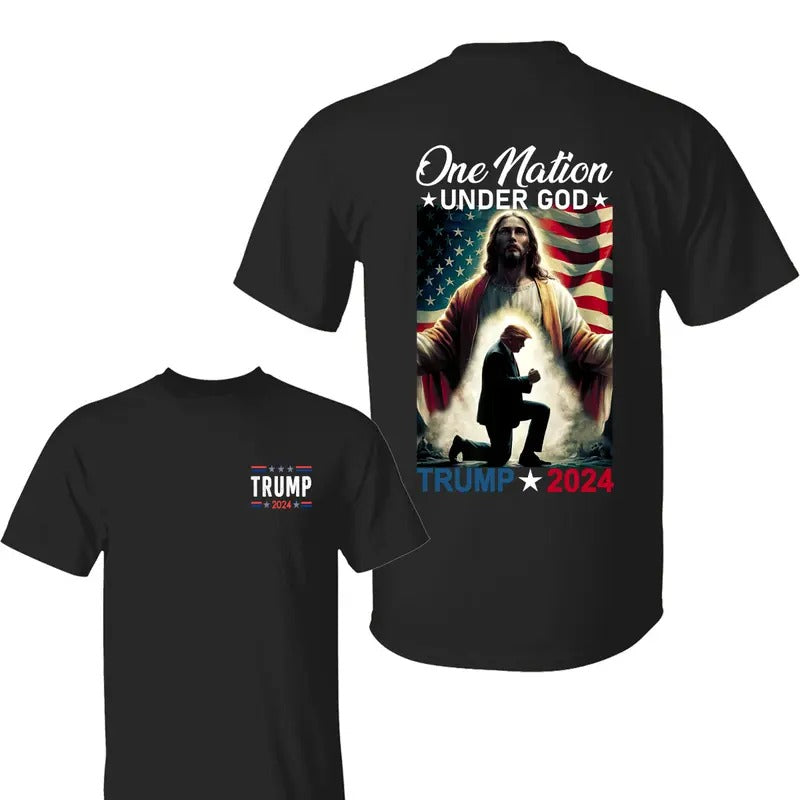 One Nation Under God Trum 2024 God American Flag Shirt, Trum 2024 Shirt, Pray For Trum Shirts, Make America Great Again, All Size, For Men,For Women