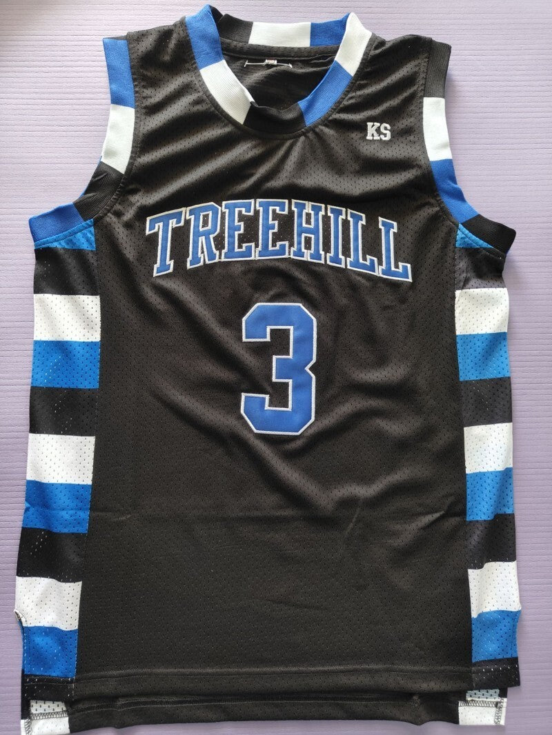 One Tree Hill Ravens #3 Lucas Scott Basketball 3 Black Embroidered Jersey Style 2