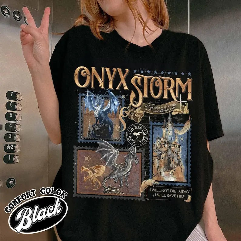 Onyx Storm Dragon Shirt, Basgiath War College Shirt, Dragon Rider Shirt,Fantasy Book Club Stamp Shirt,Fourth Wing Series...