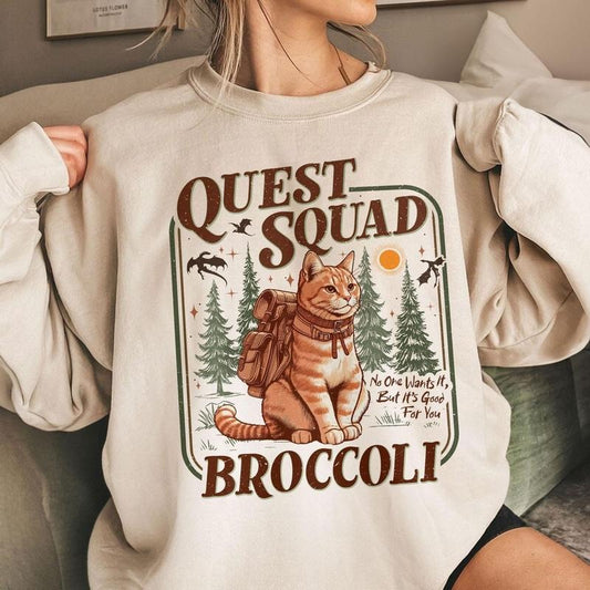 Onyx Storm Quest Squad Broccoli Tshirt Sweatshirt, Broccoli Cat, Ridoc Romantasy Fan Shirt, Dragon Rider, Bookworm Gifts,...