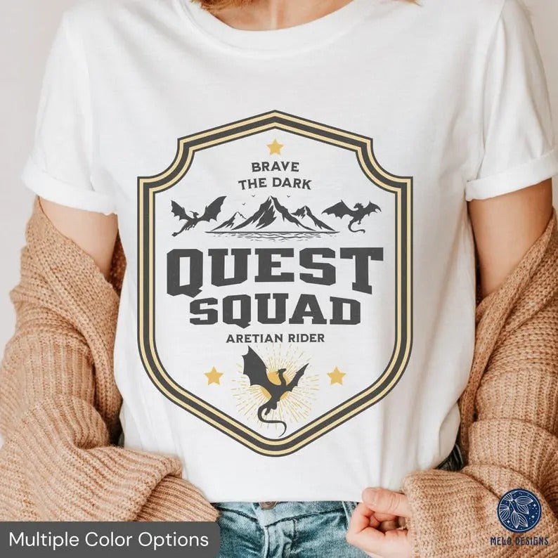 Onyx Storm Shirt Quest Squad tee Badge Fourth Wing Merch Xaden Riorson Violet bookish top romantasy fan Ridoc tshirt...