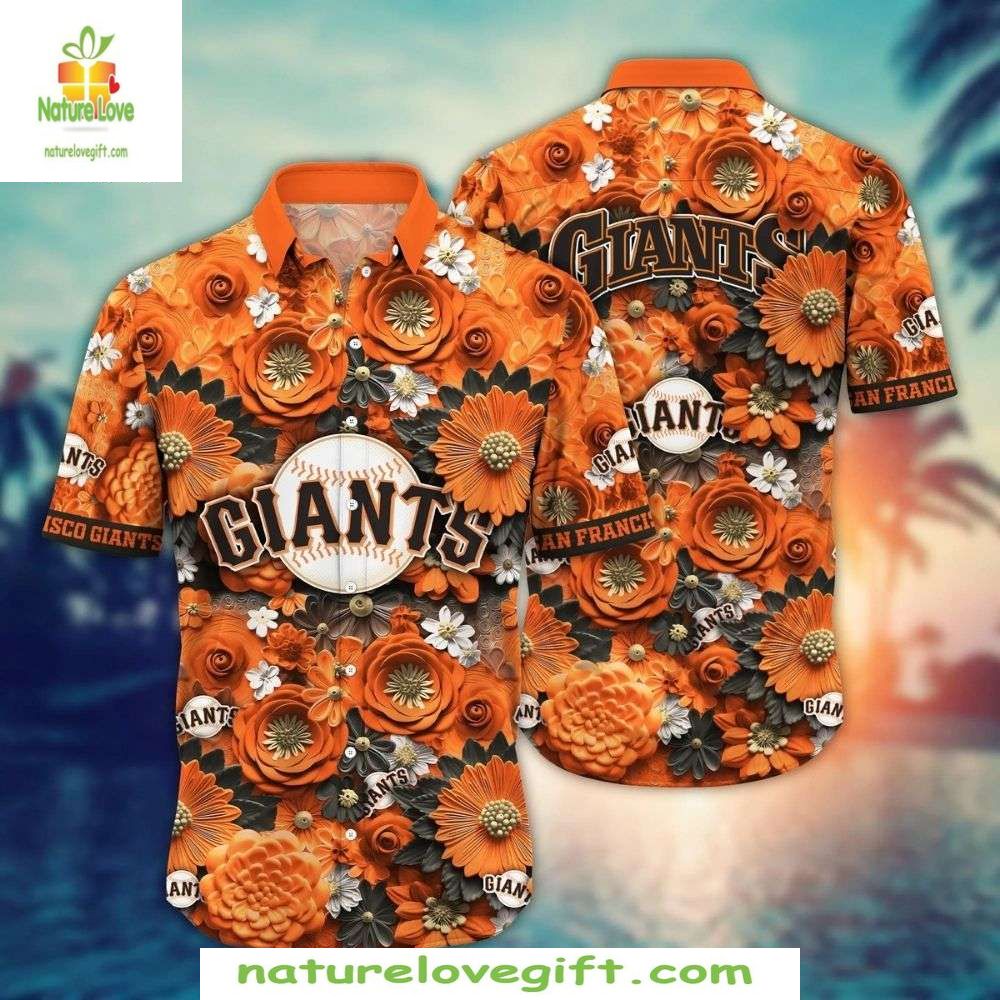 SF Giants Hawaiian Shirt Orange Bloom Floral Fan Baseball Aloha Shirt