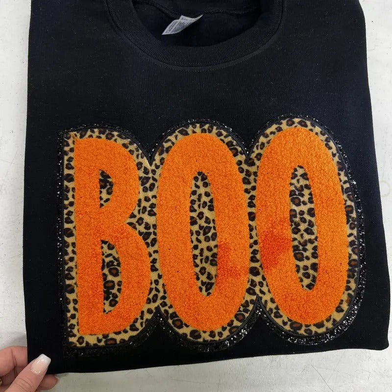 Orange Cheetah BOO Patch Sweatshirt T-Shirts, Hoodie | InkThreadWorks.com