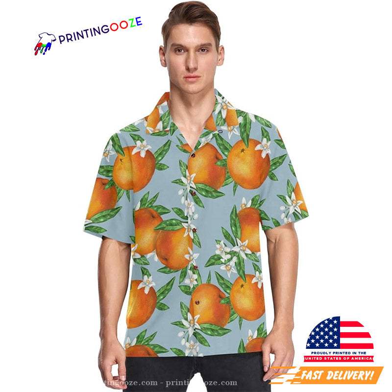 Orange Fruits And Flowers Hawaiian Shirt