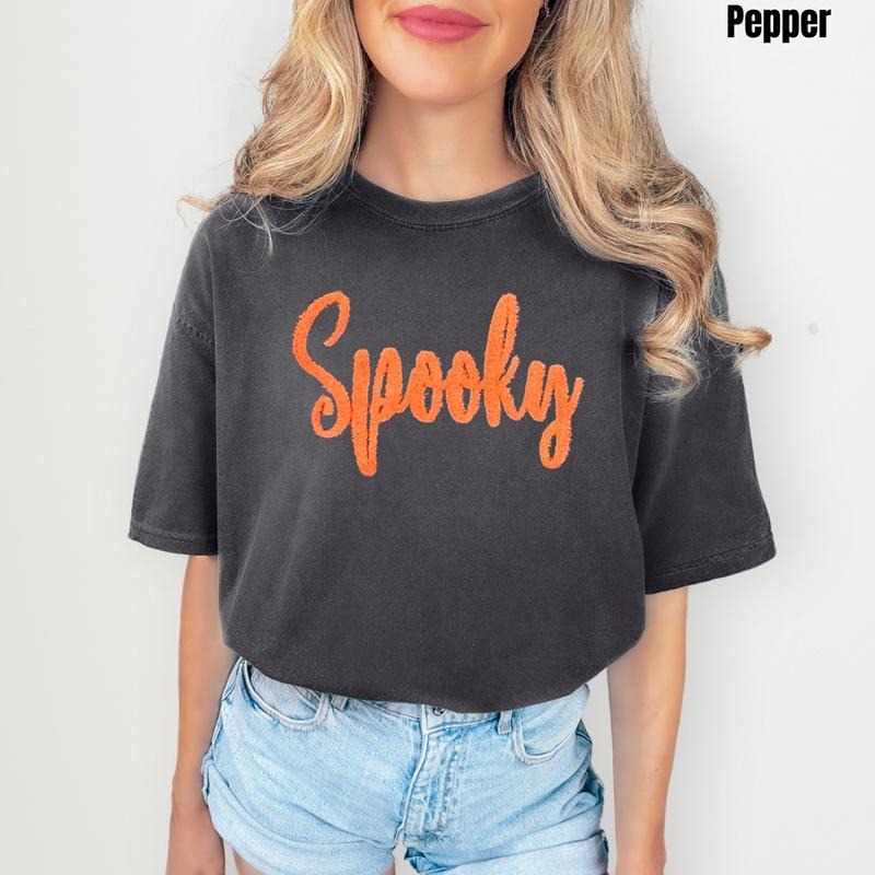 Orange Spooky Fluffy Patch Comfort Colors T-Shirt Hoodie, Sweatshirt | InkThreadWorks.com