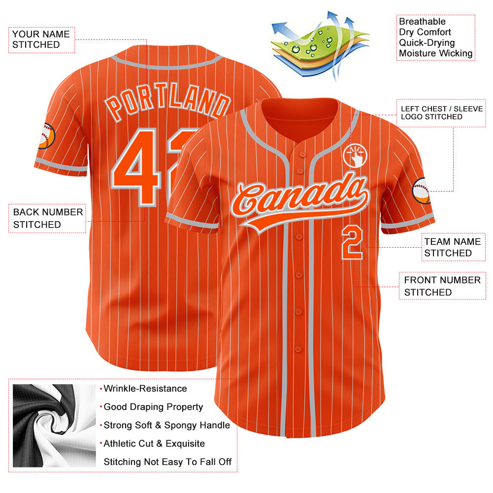 Custom Orange White Pinstripe Gray Authentic Baseball Jersey
