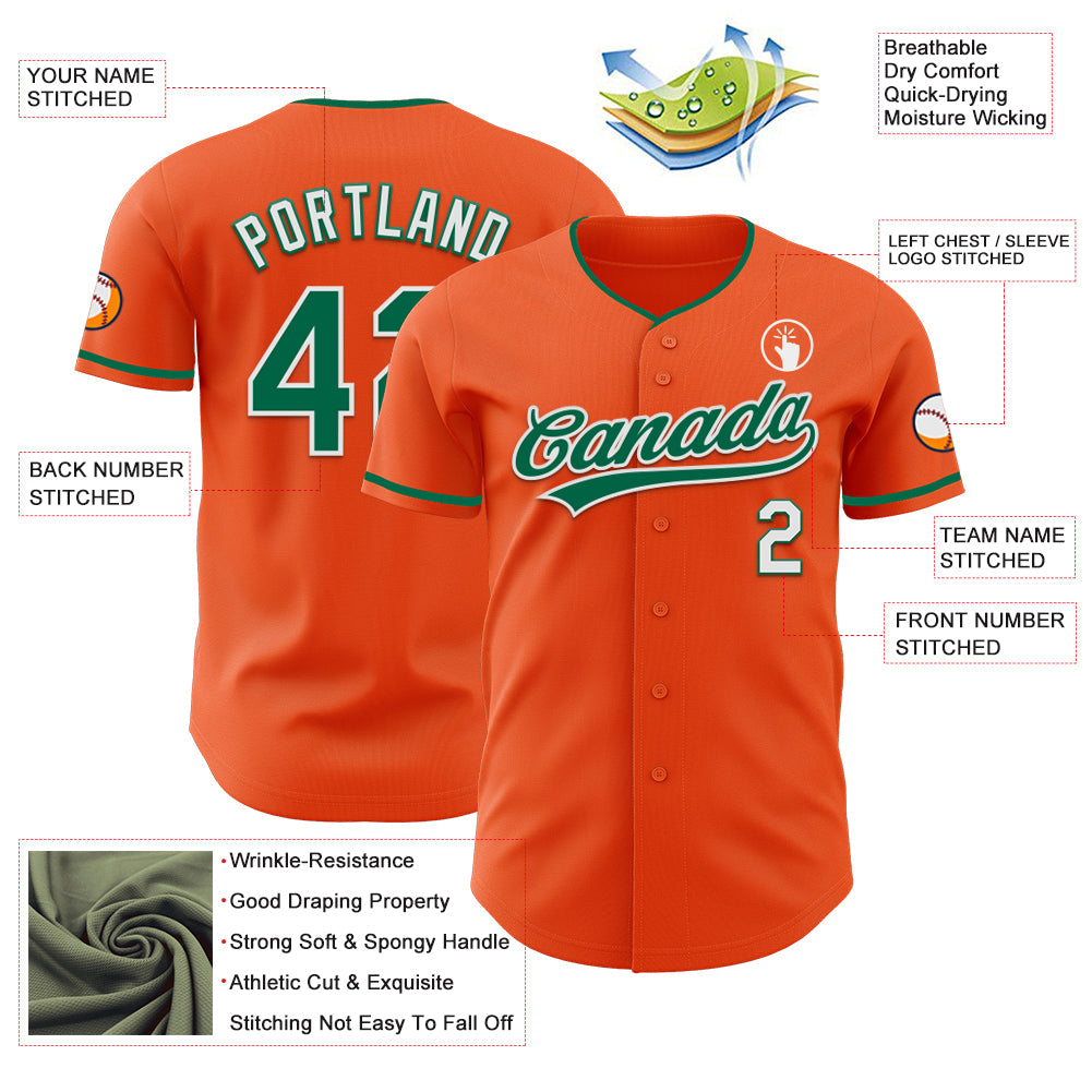 Custom Orange Kelly Green-White Authentic Baseball Jersey