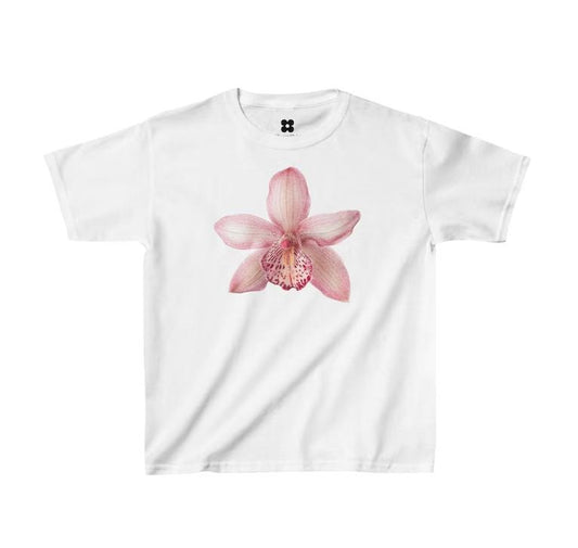 Orchid Flower Shirt, Graphic Y2K Print Floral Print Short Sleeve Tee, Trendy Y2K Tshirt, Summer Graphic Print Tee Flower, Gift For Her, SUMMER OUTFITS, vacation outfits