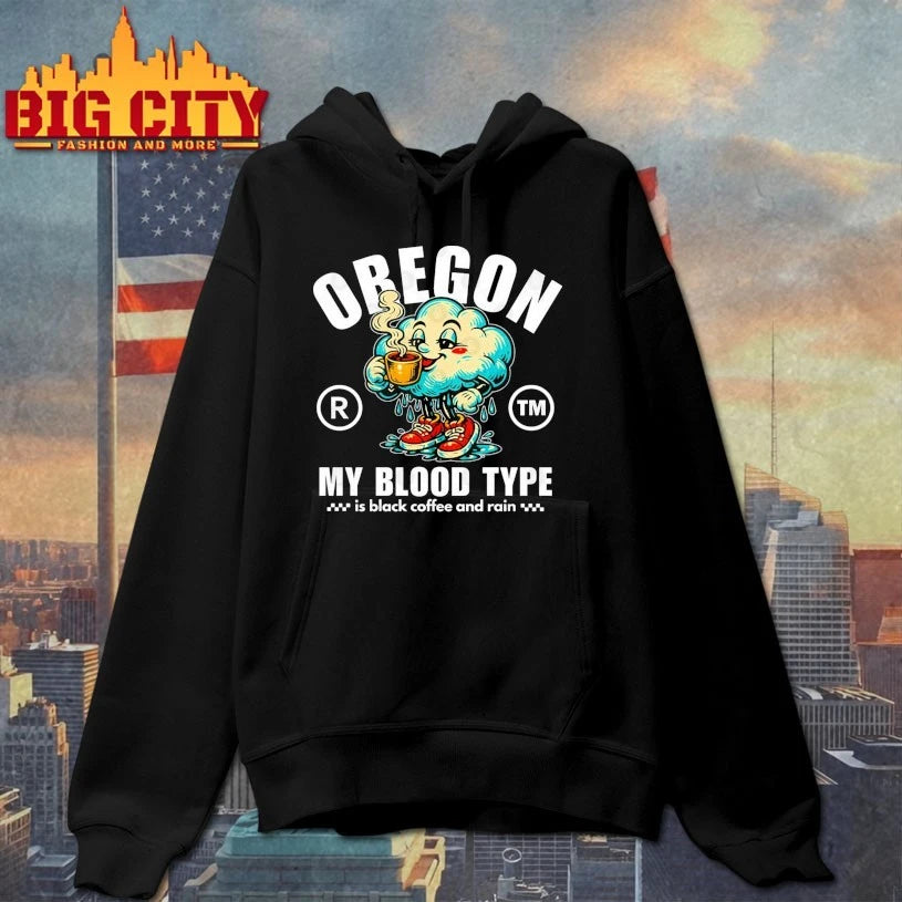 Oregon my blood type is black coffee and rain t-shirt