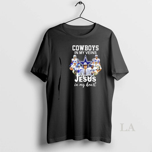 Original Cowboys In My Veins Jesus In My Heart Player Collage Signatures T-Shirts, Hoodie, Sweatshirt | InkThreadWorks.com