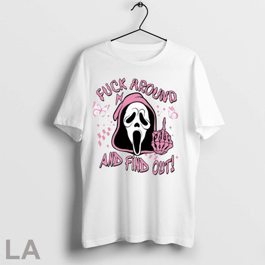 Original Ghostface Fuck Around And Find Out Horror Pink Halloween T Shirt