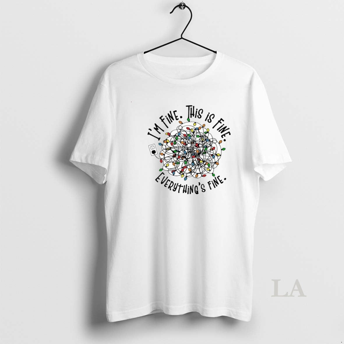Original Im Fine This Is Fine Everything Is Fine Christmas Lights Circle T-Shirts, Hoodie, Sweatshirt | InkThreadWorks.com