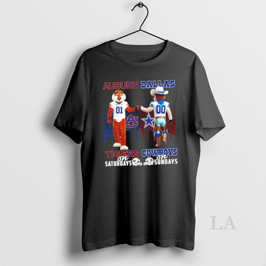 Original Mascots Auburn Tigers On Saturdays X Dallas Cowboys On Sundays Skyline T-Shirts, Hoodie, Sweatshirt