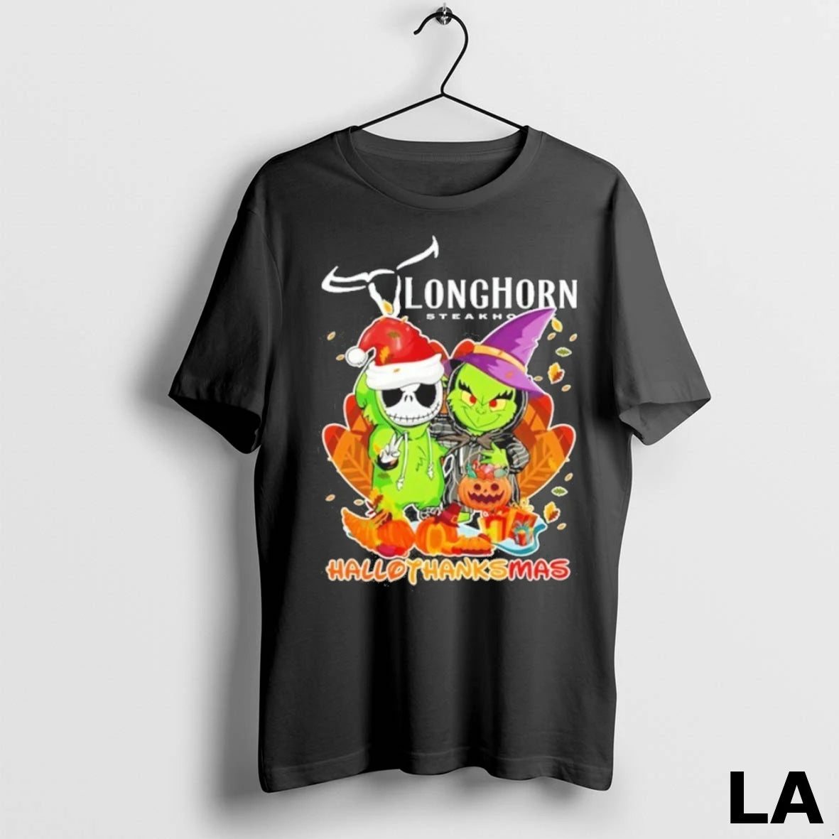 Original The Grinch And Santa Jack Longhorn Steakhouse Logo Hallothanksmas
