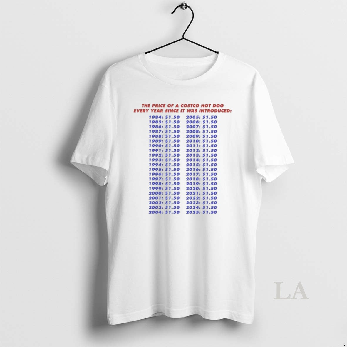 Original The Price Of A Costco Hot Dog Every Year Since It Was Introduced T-Shirts, Hoodie, Sweatshirt | InkThreadWorks.com