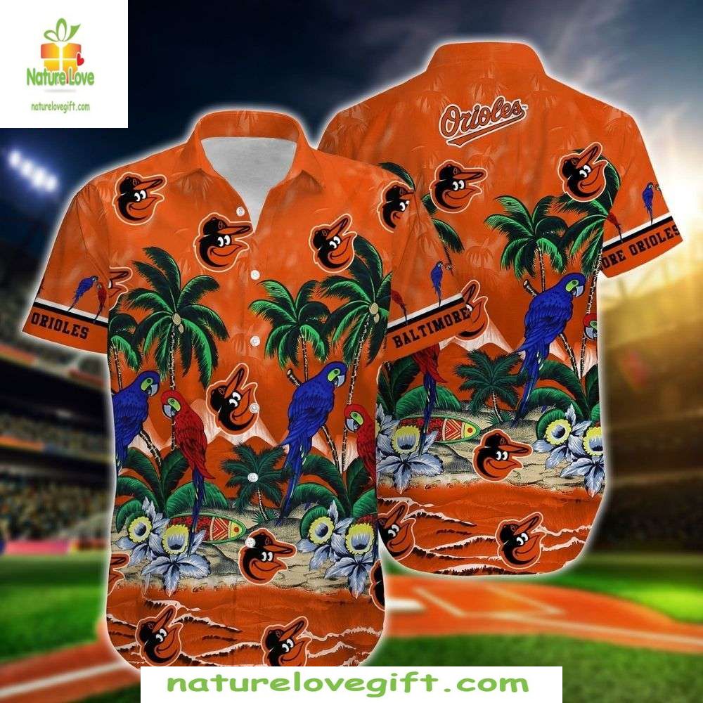 MLB Orioles Hawaiian Shirt Tropical Parrot Palm Baseball Apparel