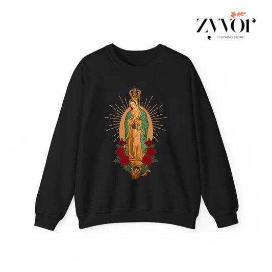 Our Lady of Guadalupe Virgen De Guadalupe Sweatshirt Casual Street Style Fleece Fabric Crewneck Pullover Sweatshirt Tops...