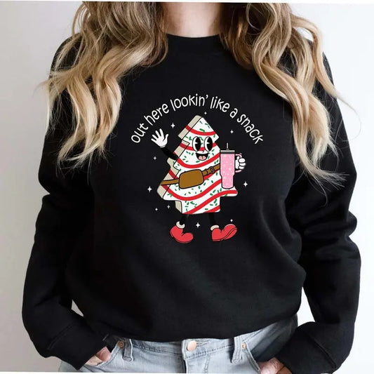 Out Here Lookin' Like A Snack Graphic Sweater Casual Street Style Fleece Crewneck Pullover Sweatshirt Tops Trendy For Women For Men, Perfect Gift