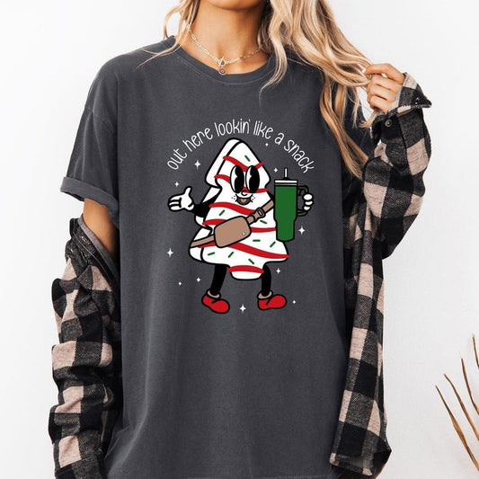 Out Here Looking Like A Snack, Christmas Cake, Funny, Cute, Santa, Xmas Tshirt, Christmas Comfort Colors Tshirt, Women's Graphic Tee, Xmas, Santa, Winter, Snow