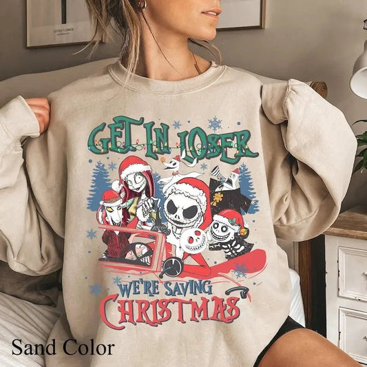 Oversized Get in loser we're saving Christmas shirt, The Nightmare Before Christmas shirt, Jack Skellington Lock Shock...