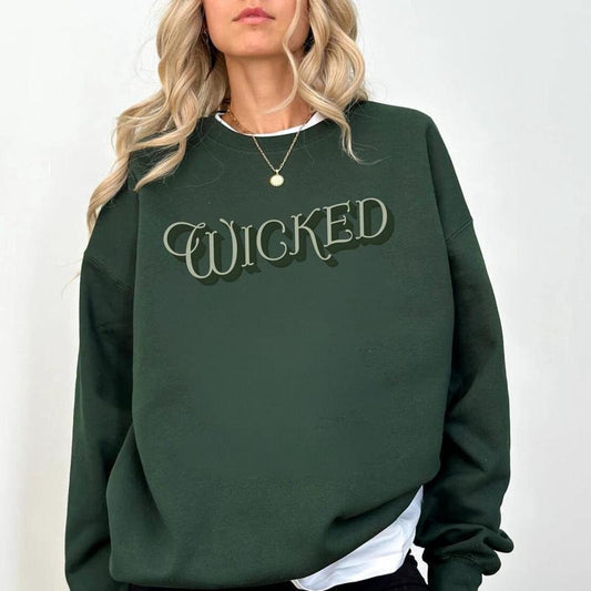 Oversized Vintage Wicked Sweatshirt, Nostalgic Wizard of Oz Font Cozy Crewneck, Broadway Musical Theater Gift Shirts, Wicked Movie Merch Tee, Top Womenswear